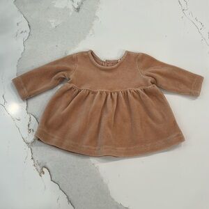 Quincy Mae - 0-3 Months - Velvet Dress - Peachy Cream Color - Nearly New